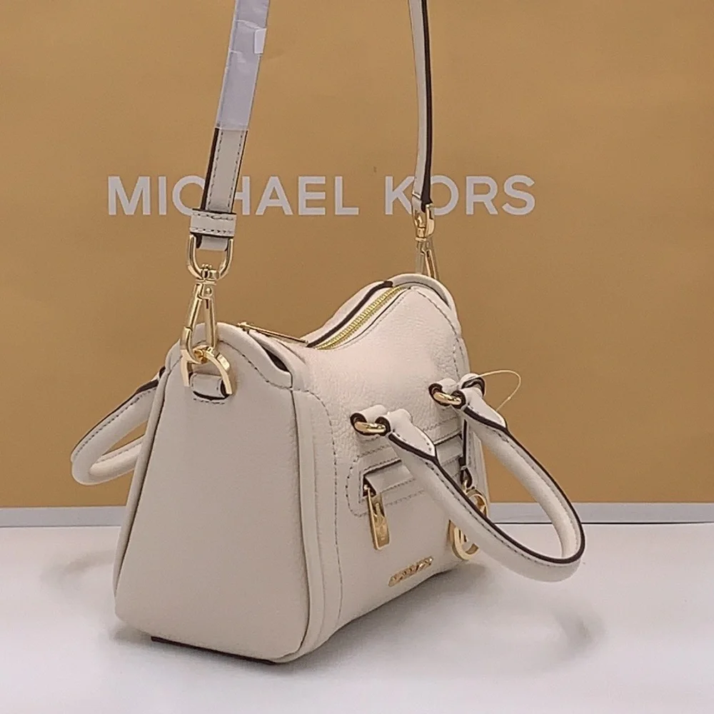 Michael Kors Carine Extra-Small Pebbled Leather Satchel Crossbody  Light Cream